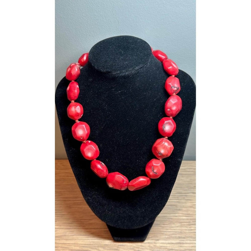 Chan Luu Vintage Signed CL Heart Dyed Bamboo Coral Nugget Statement Necklace 16"